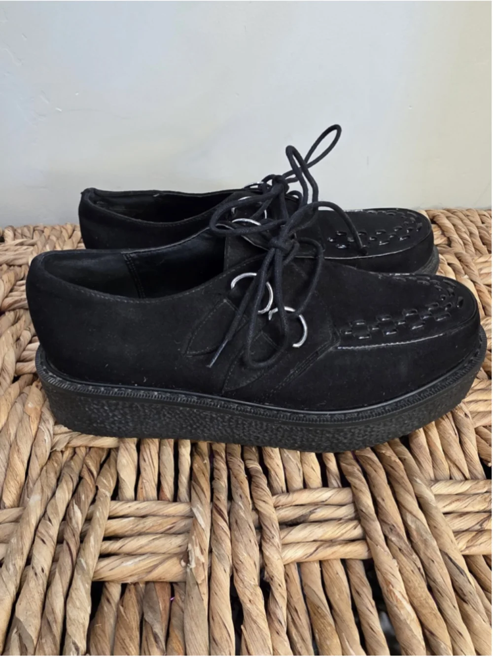 Mudd Black Patent Leather Platform Sz 6 M Chunky Textured Lace Up Solid Y2K Goth